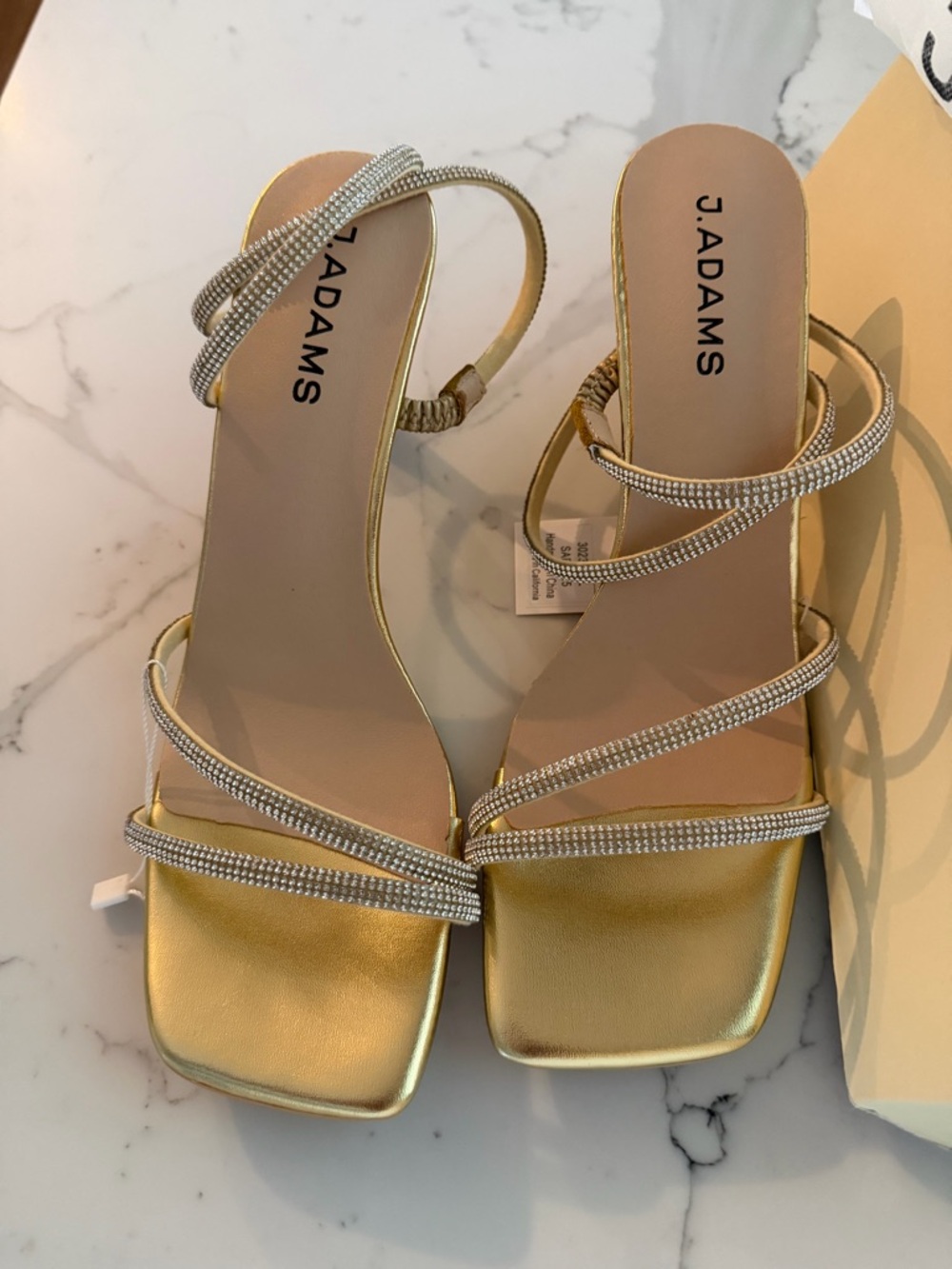 Adams Gold Rhinestone Strappy Block Heel Sandals